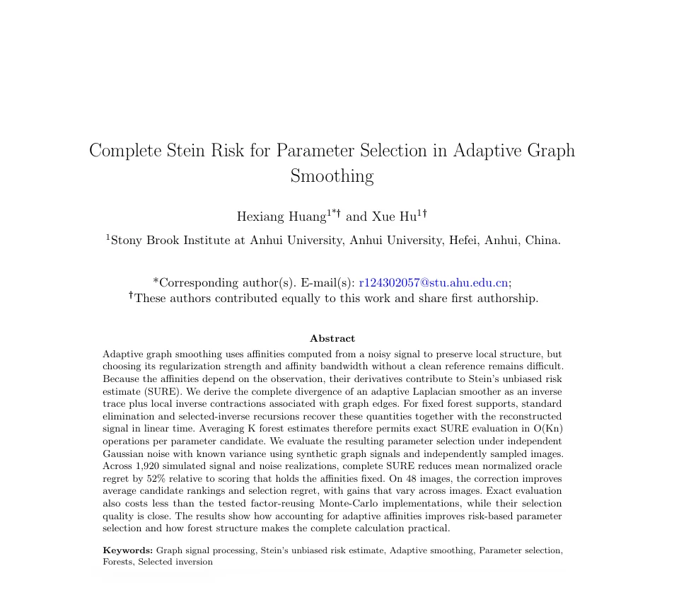 First-page preview of Complete Stein Risk for Parameter Selection in Adaptive Graph Smoothing