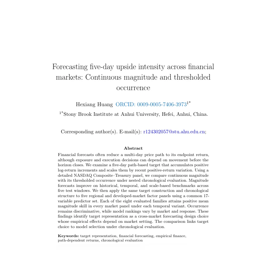 First-page preview of Forecasting five-day upside intensity across financial markets: Continuous magnitude and thresholded occurrence